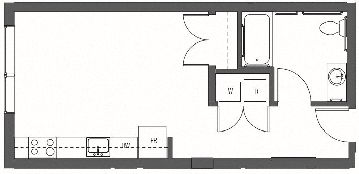 Floor plan for studio, 1 bath, 447 sqft